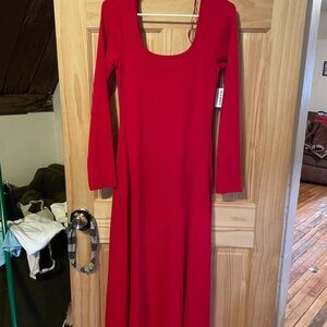 Old Navy Red Maxi dress with Long Sleeves and Scoop Neck